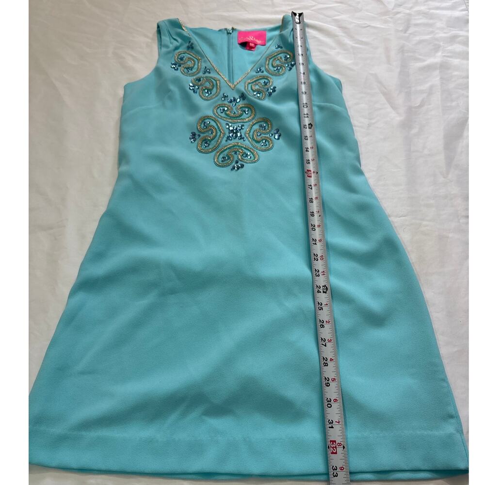 Lilly Pulitzer Womens 00 Penelope Blue Ibiza Embellished Jewel Satin Shift Dress - Picture 9 of 10